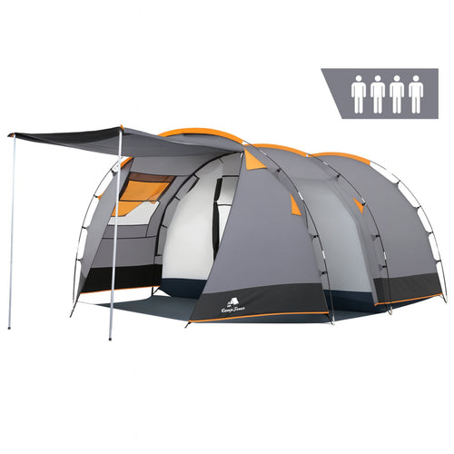 Zeltcampingwelt CampFeuer Tunnelzelt 4 Personen – 3000 mm Wassersäule – Familienzelt Campingzelt Grau/Schwarz (1018)
