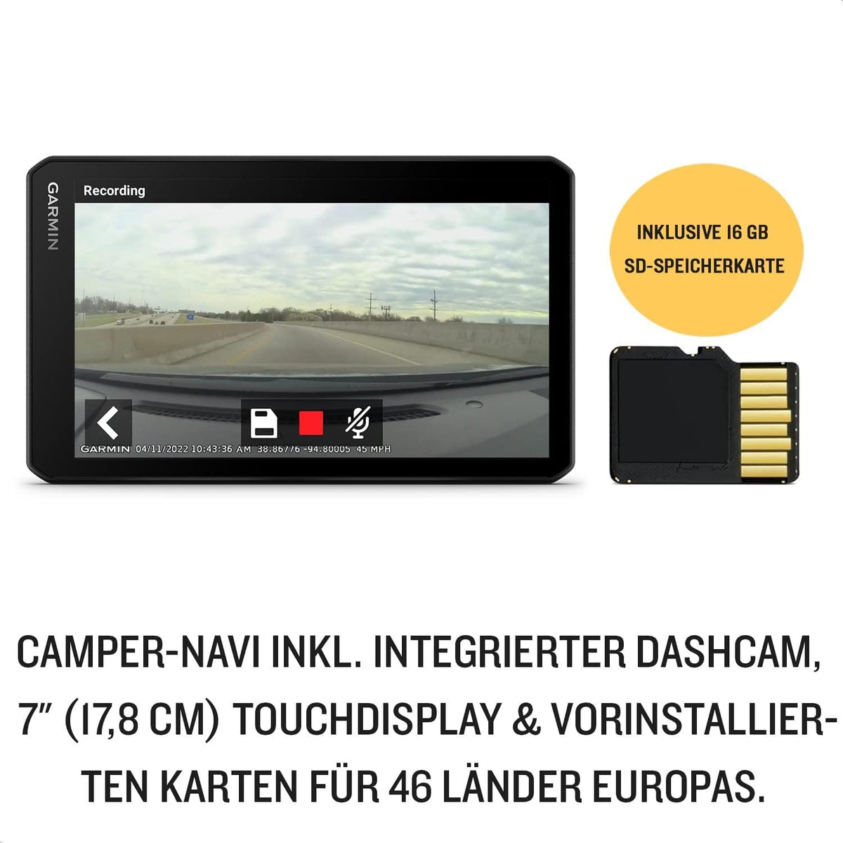 Garmin CamperCam 795 EU MT-D Navi mit Dashcam – 7 Zoll Display, Europa-Karten, Camping-Routen