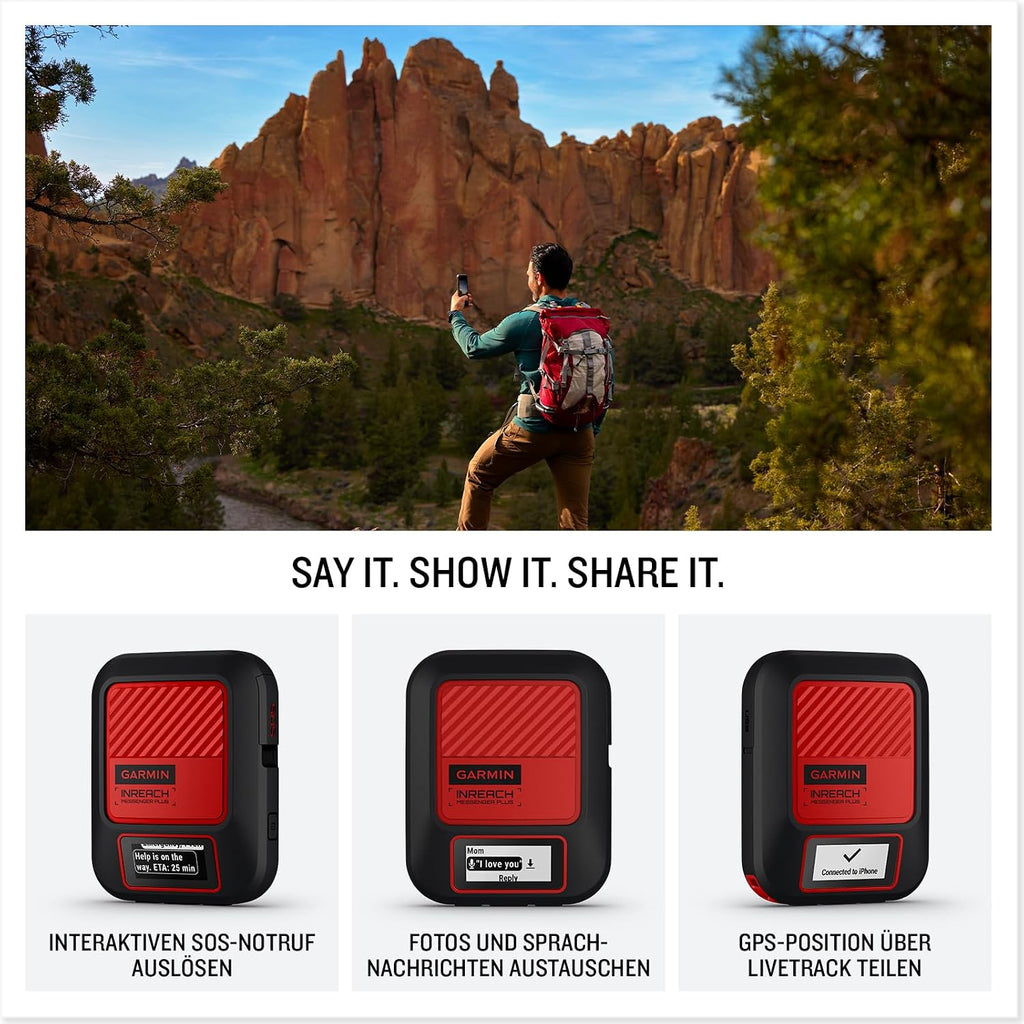 Garmin inReach Messenger Plus Satelliten-Kommunikationsgerät – Sprachnachrichten, Fotos, SOS-Notruf