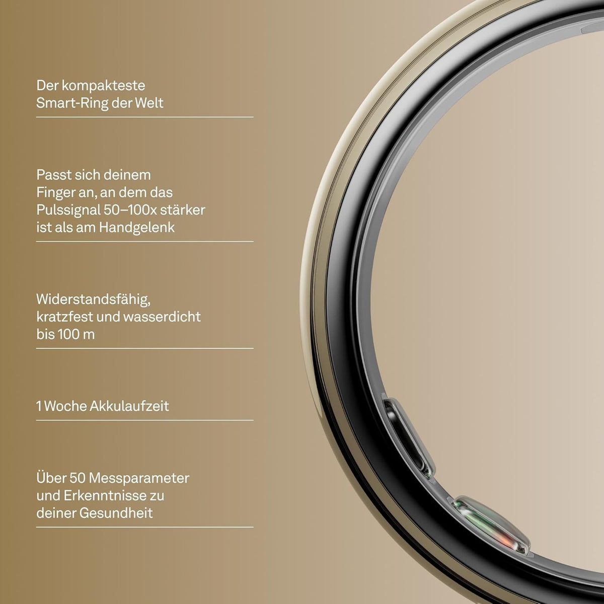 Oura Ring Gen 5 Smart-Ring – Gold, Größe 8, Schlaf- & Fitnesstracker, Herzfrequenz, Titan