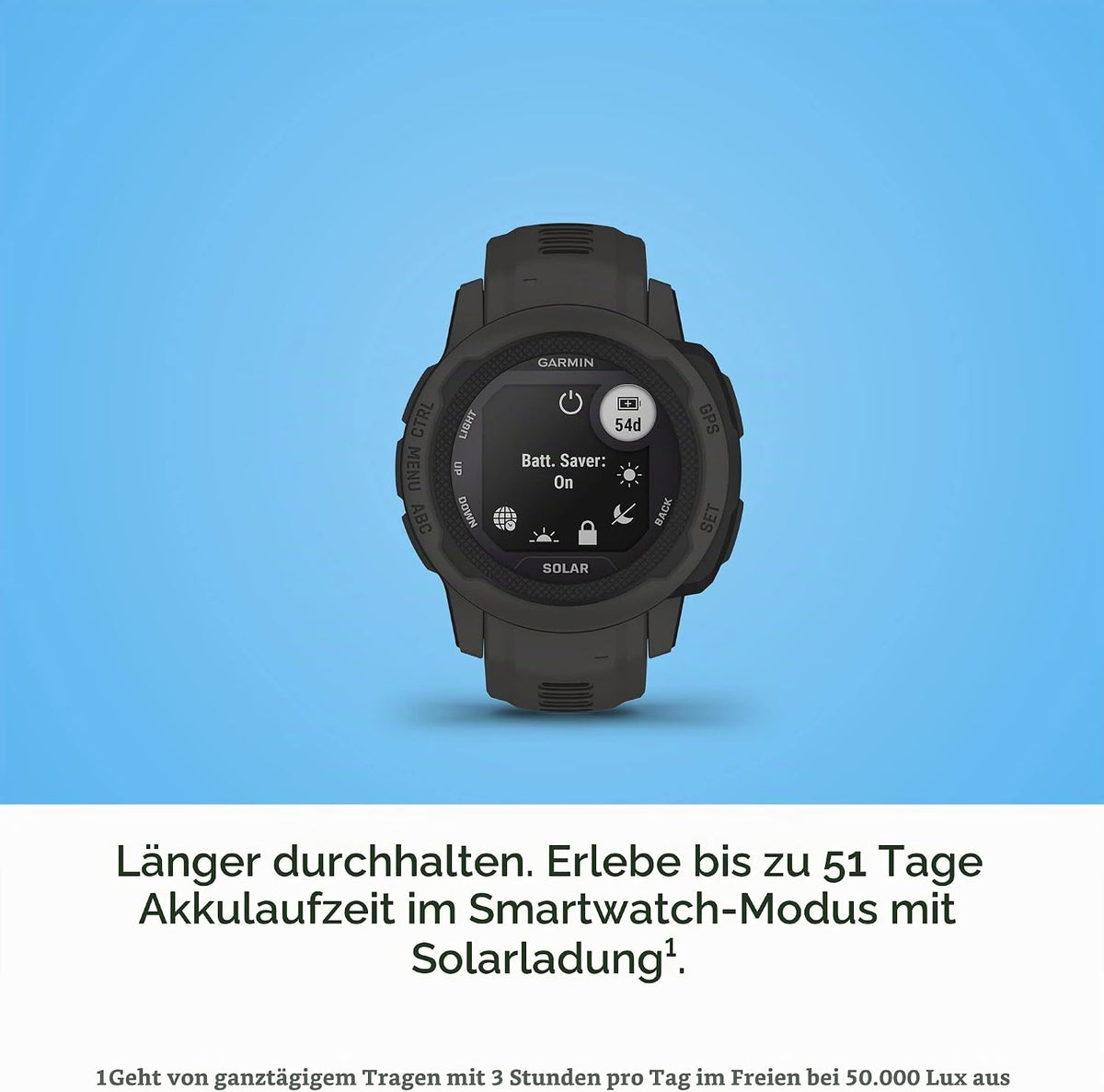 Garmin Instinct 2S Solar GPS-Smartwatch – 40 mm, Solarladefunktion, Multi-GNSS, Outdoor, Graphit