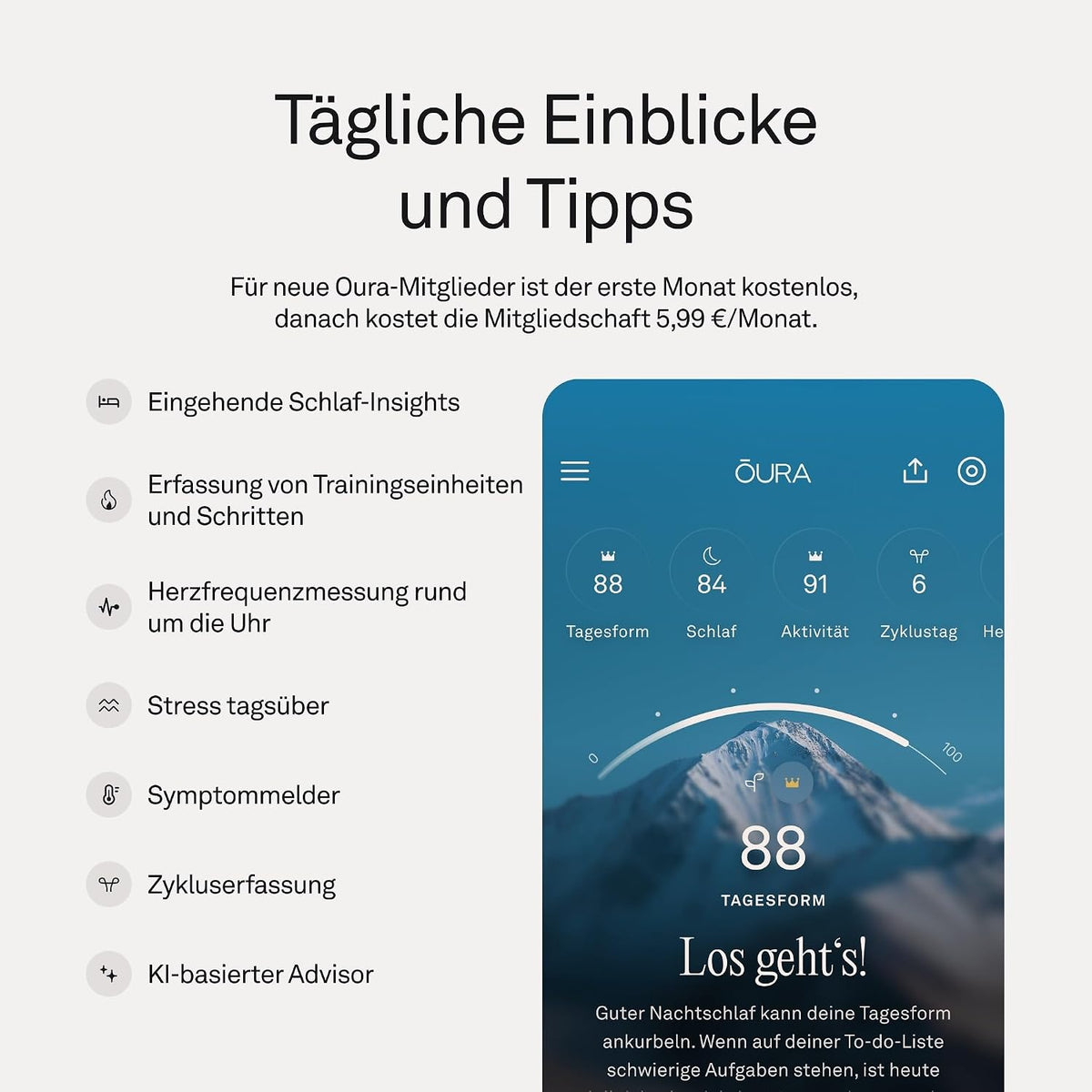 Oura Ring Gen 5 Smart-Ring – Gold, Größe 8, Schlaf- & Fitnesstracker, Herzfrequenz, Titan