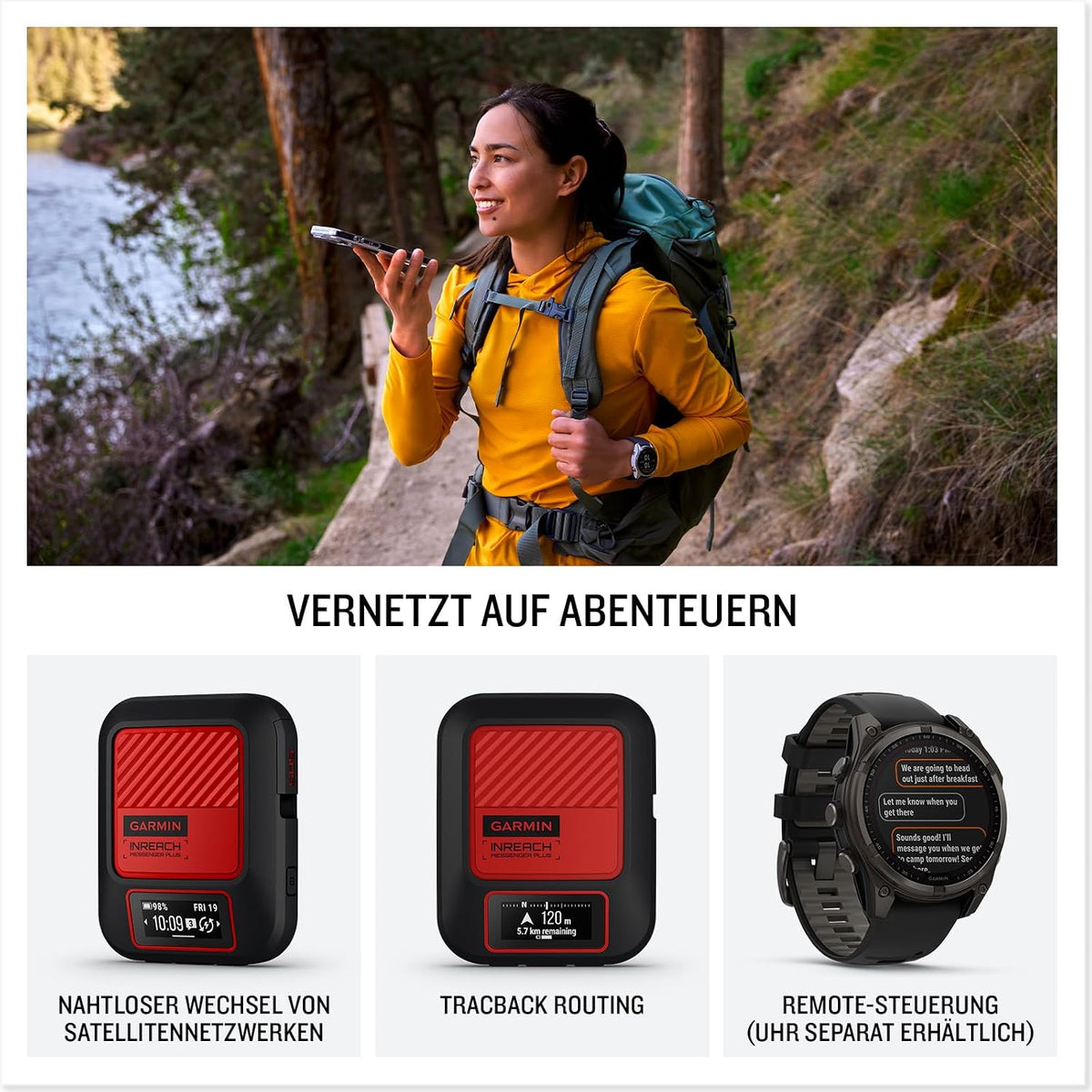 Garmin inReach Messenger Plus Satelliten-Kommunikationsgerät – Sprachnachrichten, Fotos, SOS-Notruf