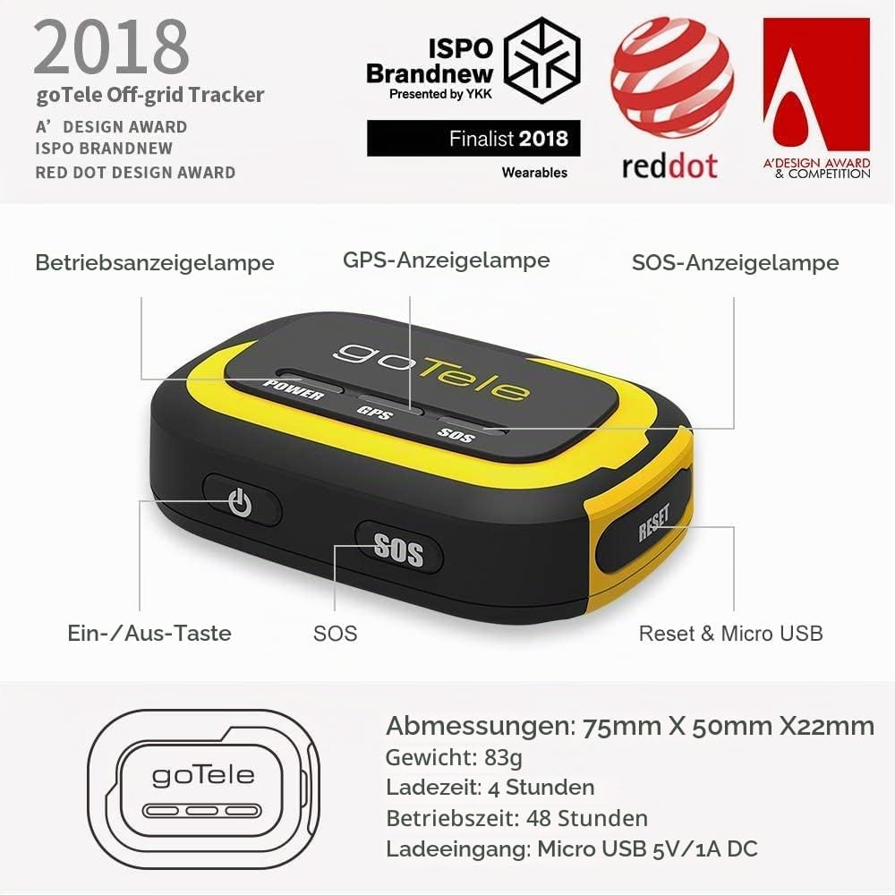 goTele Echtzeit-GPS-Tracker – Offline-Ortung ohne Mobilfunknetz, Keine Abogebühr, Outdoor & SOS