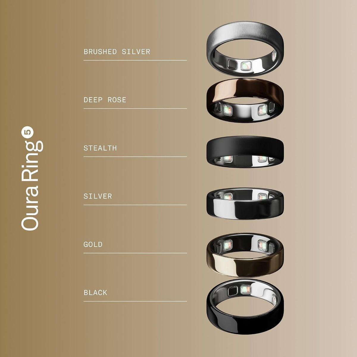 Oura Ring Gen 5 Smart-Ring – Gold, Größe 8, Schlaf- & Fitnesstracker, Herzfrequenz, Titan